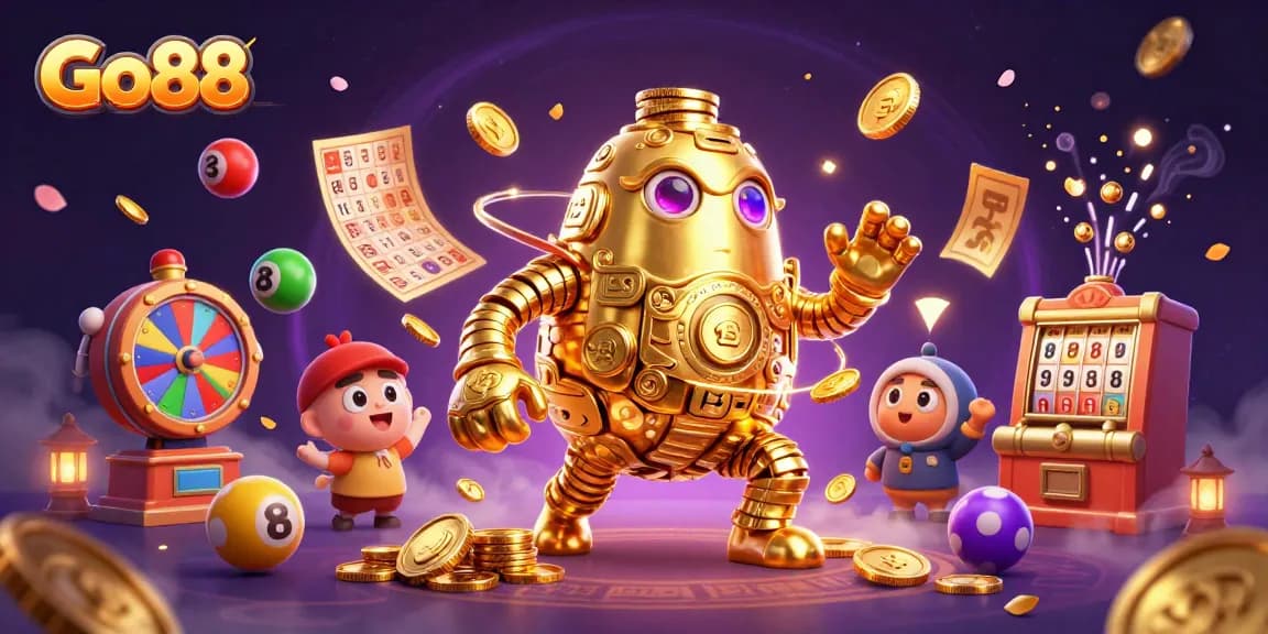 Engage in thrilling gameplay with Go88's vibrant, lively casino illustration packed with excitement.
