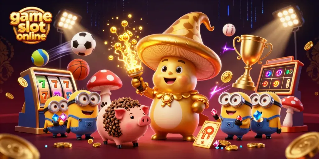 Engage with thrilling game slot online action featuring wizard and pig duo surrounded by vibrant casino elements.